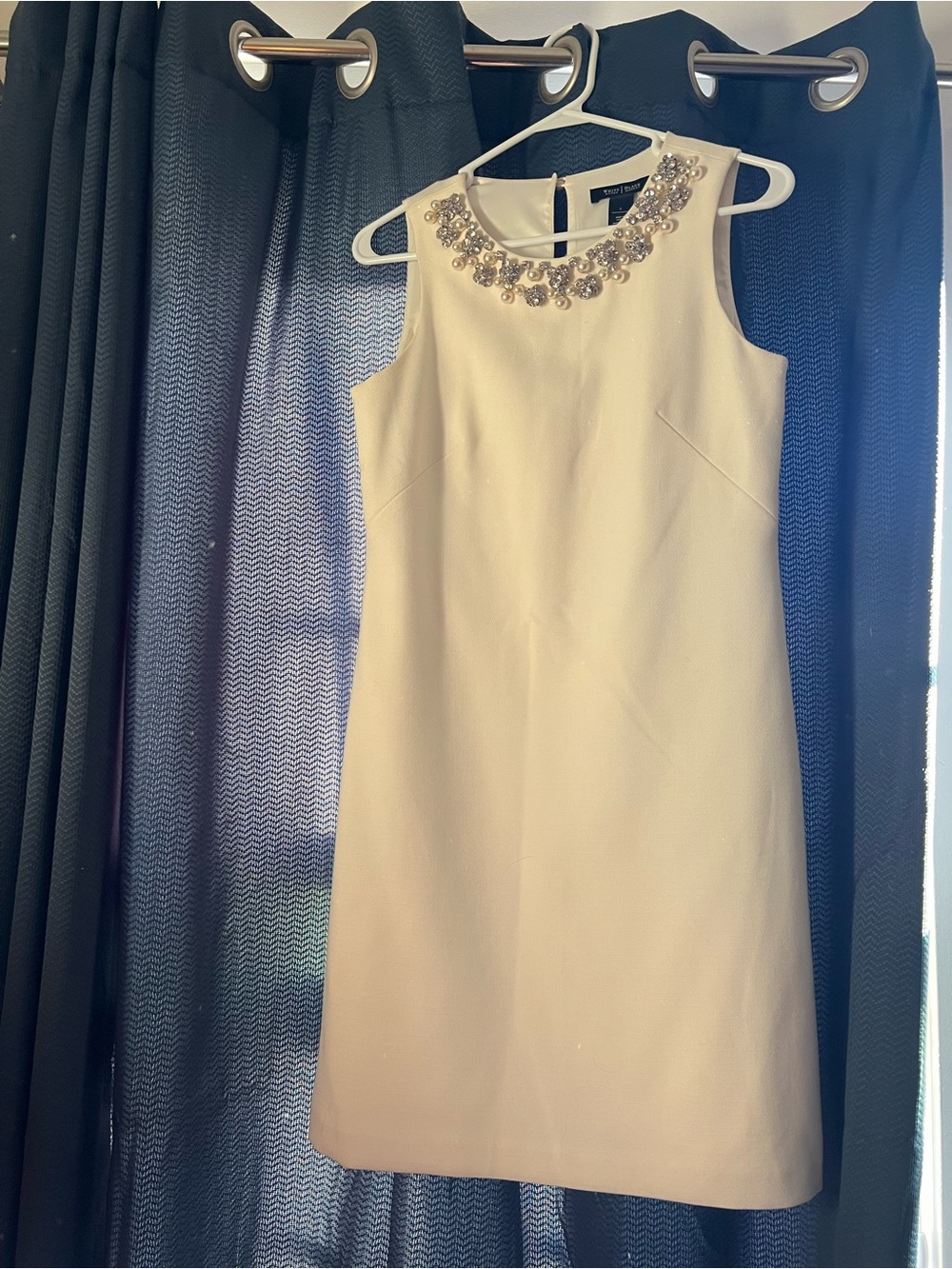 White House Black Market Cream Embellished Neck Mini Dress